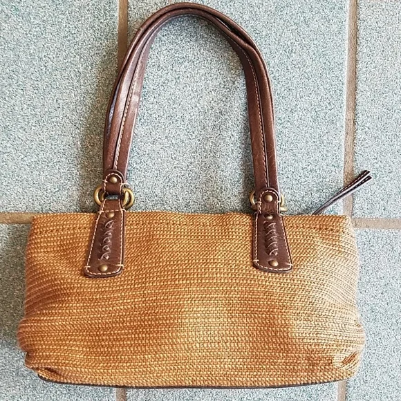 Fossil Bag Genuine Classic 1954 Vintage Bag Small Woven Brown Leather Trim - Picture 3 of 15